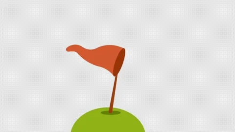 Orange flag waving in the wind on a green hill, animated marker or goal conce Stock Footage 324059842