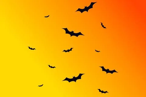 Orange Flame Bright Fire Gradient with Flying Halloween Bats Stock Illustration