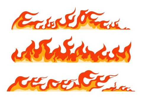 Orange flame. Burning fire line, framing decorative element and blazing border Stock Illustration