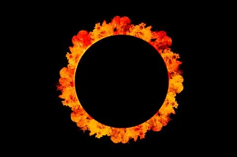 Orange flame circle frame on black background Stock Photos