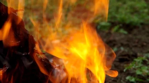 Orange flame on a green background Stock Footage 82352642