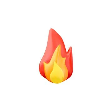 Orange flame, volumetric 3d icon, vector illustration isolated on white Stock Illustration