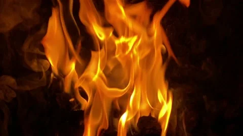 Orange flames from a big fire Stock Footage 153876437