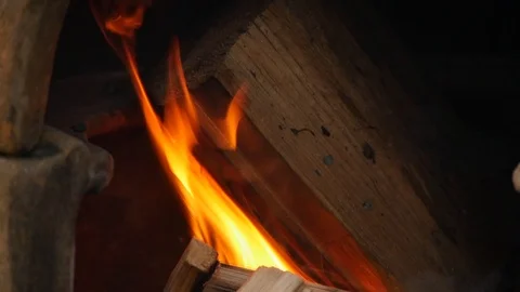 Orange flames of a wood fire Stock Footage 115058901
