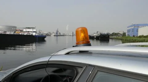 Orange flash light on top of car Stock Footage 11498694
