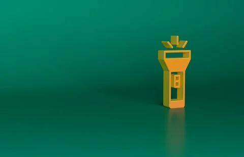 Orange Flashlight icon isolated on green background. Minimalism concept. 3D Stock Illustration