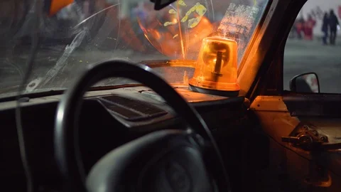 Orange Flashlight Inside Abandoned Car Emergency Stock-Footage 119056556