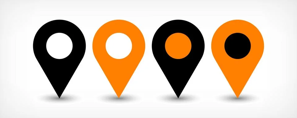 Orange flat map pin sign location icon with shadow Stock-Illustration