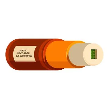 Orange flight recorder showing memory card and do not open label Stock Illustration