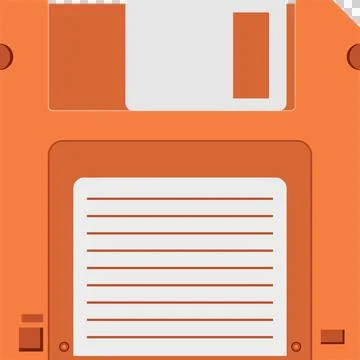 Orange floppy disk, a vintage data storage device used in the 1970's throug.. Illustrazione stock