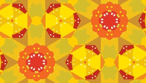 Orange Floral Kaleidoscope Pattern Stock Illustration
