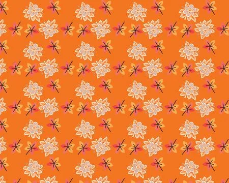 Orange Floral Pattern with White and Purple Accents Stock Illustration
