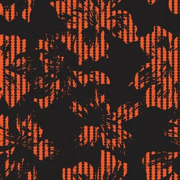 Orange Floral Seamless Pattern with striped Background Stock Illustration