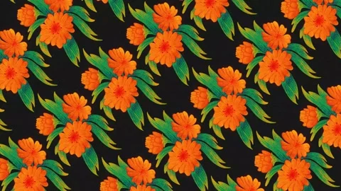 Orange flower pattern on black background Stock Footage 328996664