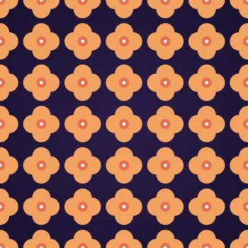 Orange Flower Pattern Seamless Vector Background with Dark Blue Floral Moti.. Stock Illustration