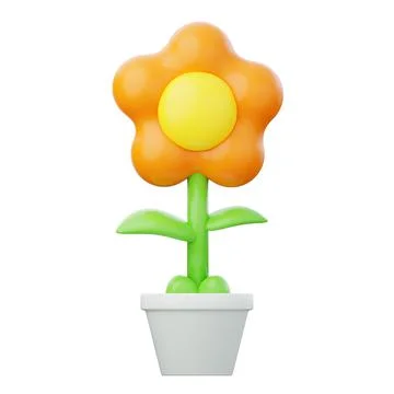 Orange flower in pot 3d render illustration. イラスト素材