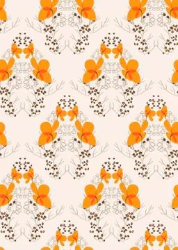 Orange flower seamless pattern vector floral design primitive scandinavian Stock Illustration