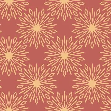 Orange flower snowflake seamless pattern in flat style. Vector illustration 스톡 일러스트