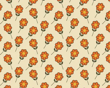 Orange Flowers on Beige Background Pattern Stock Illustration
