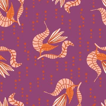 Orange flowers seamless vector pattern on purple Stock Illustration