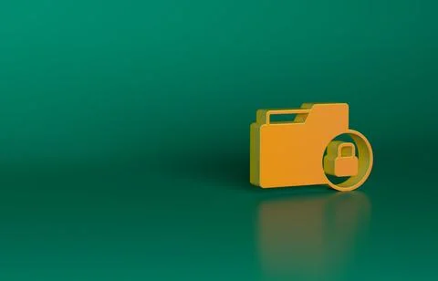 Orange Folder and lock icon isolated on green background. Closed folder and 스톡 일러스트