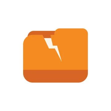 Orange folder icon showing data corruption with lightning bolt Illustrazione stock