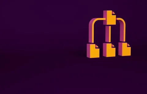 Orange Folder tree icon isolated on purple background. Computer network file  Illustrazione stock