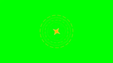An orange four pointed star shape surrounded by concentric dashed circles Stock Footage 340266004