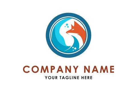 Orange Fox Abstract Logo Design	 Stock Illustration
