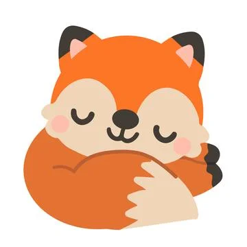 Orange fox character sleeping peacefully curled in a ball Stock Illustration
