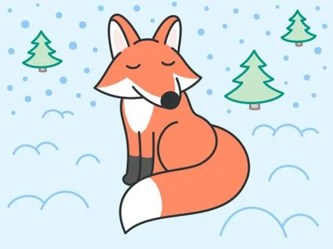 Orange fox, flat design outline vector character Stock Illustration