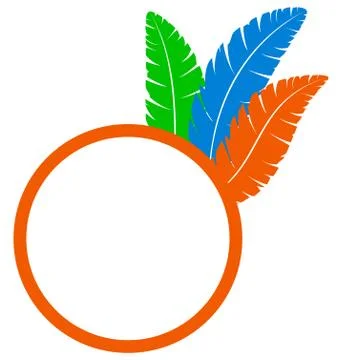 Orange frame with feathers isolated on white Stock Illustration