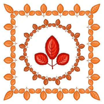 Orange frame of three-toed leaves - square and round. Inside the frame - larg Stock Illustration