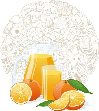 Orange Fresh with doodle background Stock Illustration