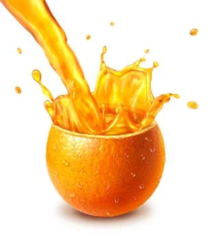 Orange fresh fruit cut in half, with an juice splash in the middle. Stock Illustration