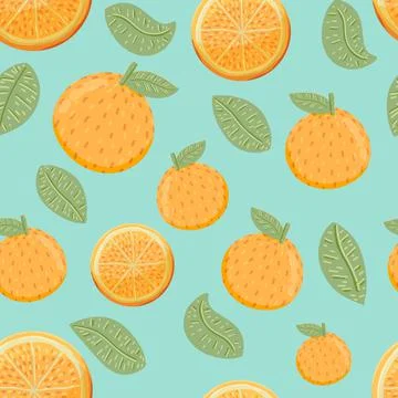 Orange Fruit and Leafs Seamless Pattern Background Stock Illustration