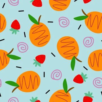 Orange fruit and strawberry vector repeat pattern design Stock Illustration