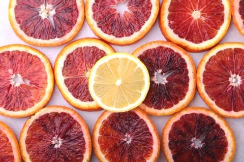 Orange fruit. Background with Orange and lemon slice isolated on white Stock Photos
