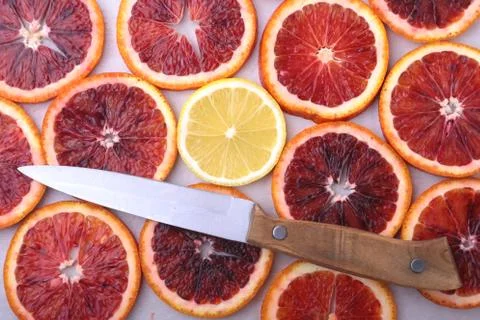 Orange fruit. Background with Orange and lemon slice isolated on white Stock Photos