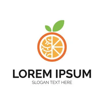 Orange Fruit with Brain Logo Vector Design Stock Illustration