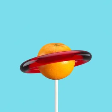 Orange Fruit Candy Concept idea on blue color background. Minimal Fruit idea. Stock Illustration