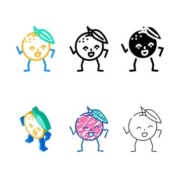 Orange fruit character color variations icon vector Stock Illustration