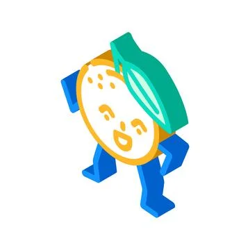 Orange fruit character isometric icon vector illustration Stock Illustration