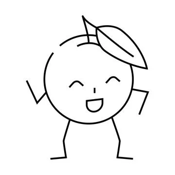 Orange fruit character line icon vector illustration Stock Illustration