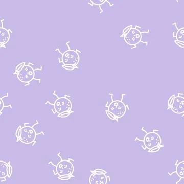 Orange fruit character line vector seamless pattern Stock Illustration