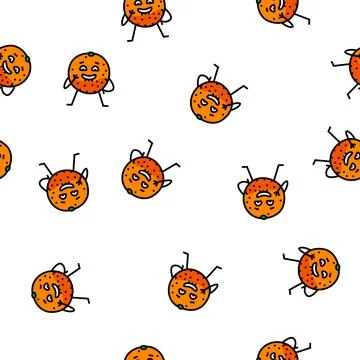 Orange fruit character vector seamless pattern Stock Illustration