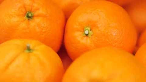 Orange fruit. Close-up of oranges, camera slowly moves down showing fruit close Vídeos de archivo 169554734