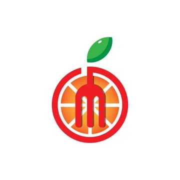 Orange fruit combine with fork logo design isolated on white background. Stock Illustration