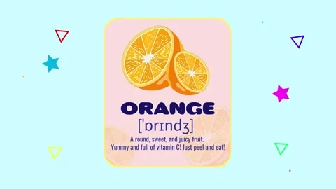 Orange Fruit Flashcard Animated Motion Graphic Stock Footage 338131716