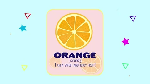 Orange fruit flashcard motion graphics animation with floating geometric sha Stock Footage 338131361